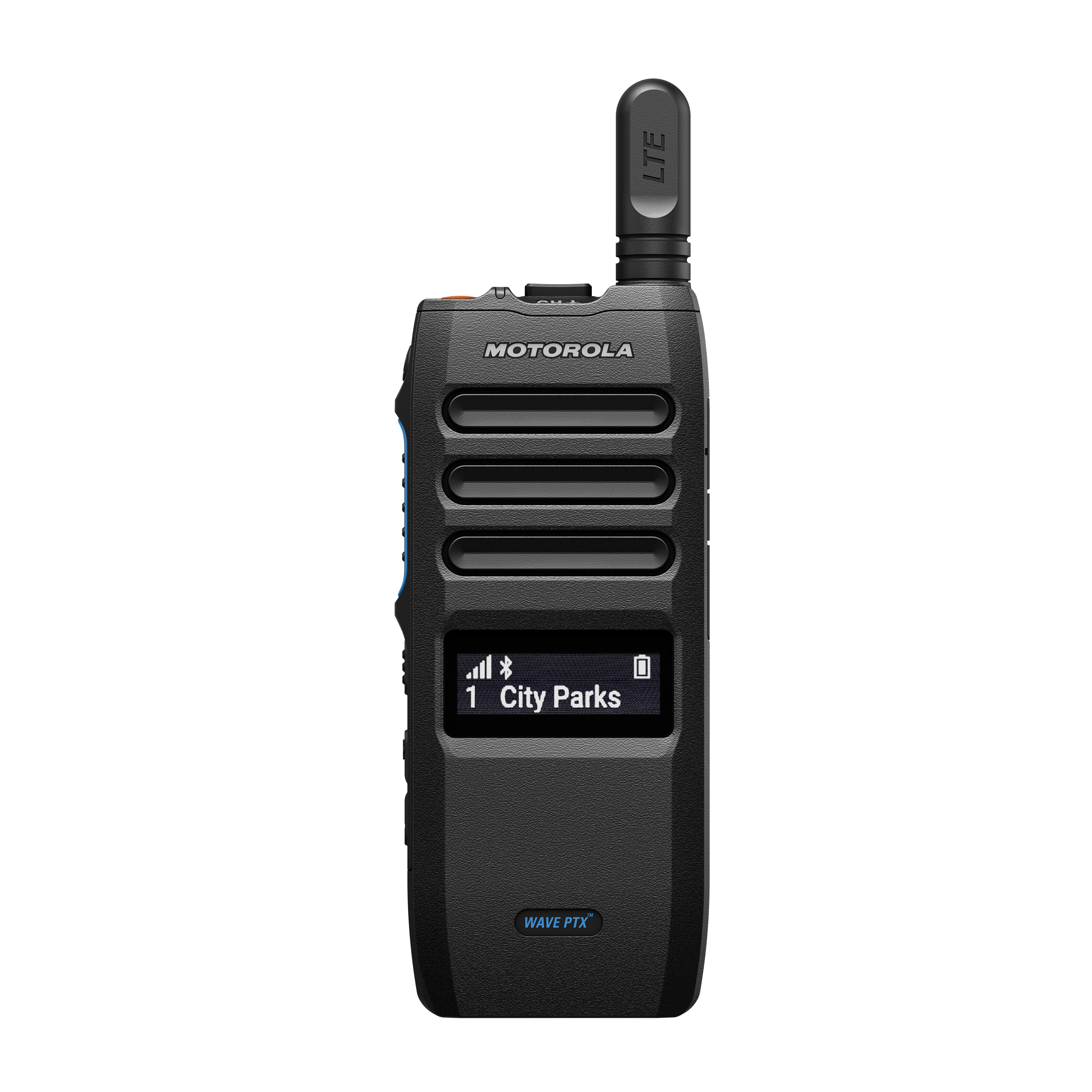 Радиостанция TLK 110 с поддержкой широкополосной связи — передний дисплей включен