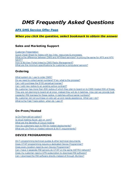 APX DMS FAQs