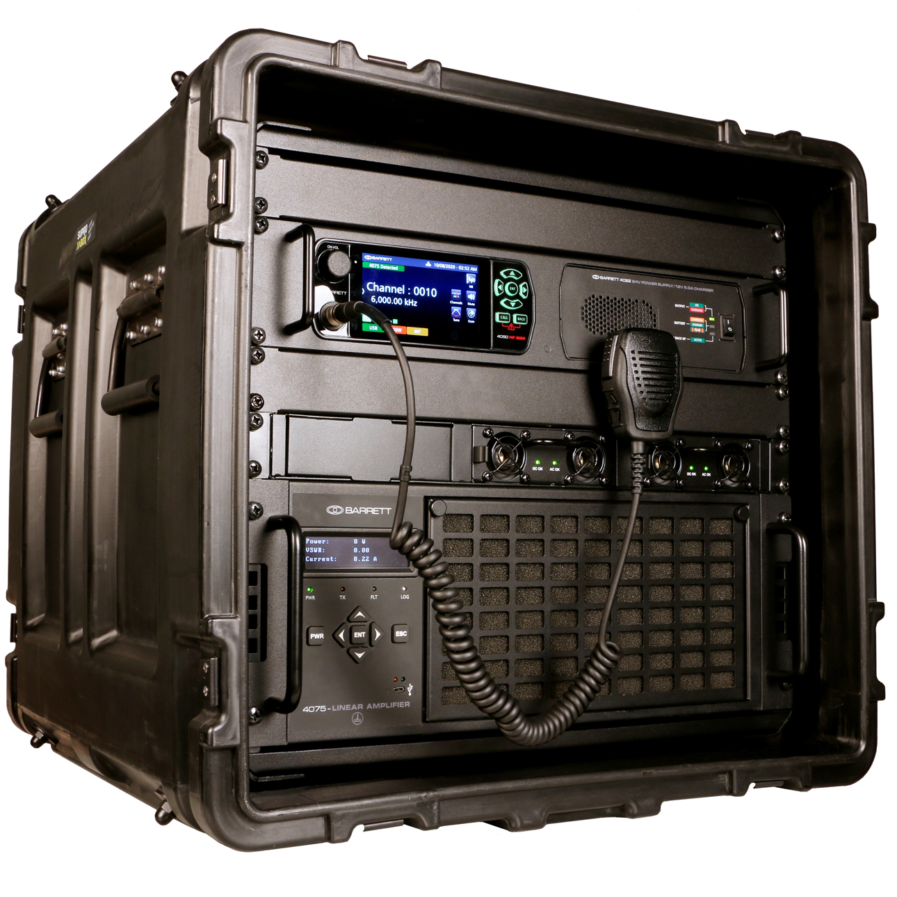 Barrett 4075 500 W in rack case 3/4 turn view