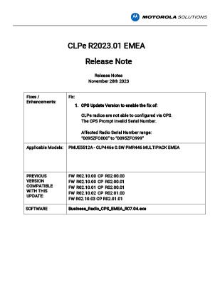 CPS Firmware Release notes EMEA