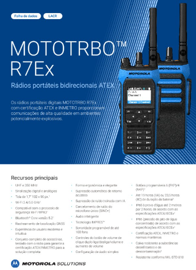 Ficha técnica do MOTOTRBO R7Ex