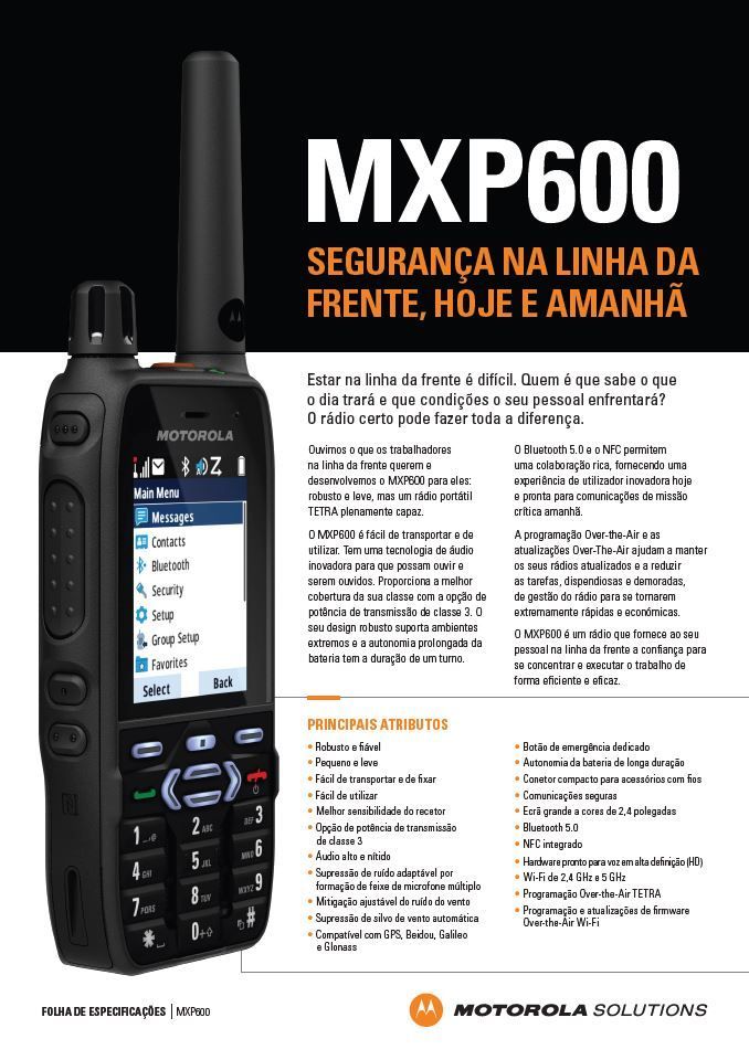 Especificações do MXP600