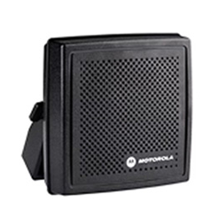 Black box speaker with the Motorola logo.