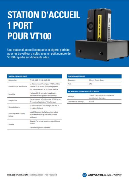 VT100 1-Port Dock Specifications