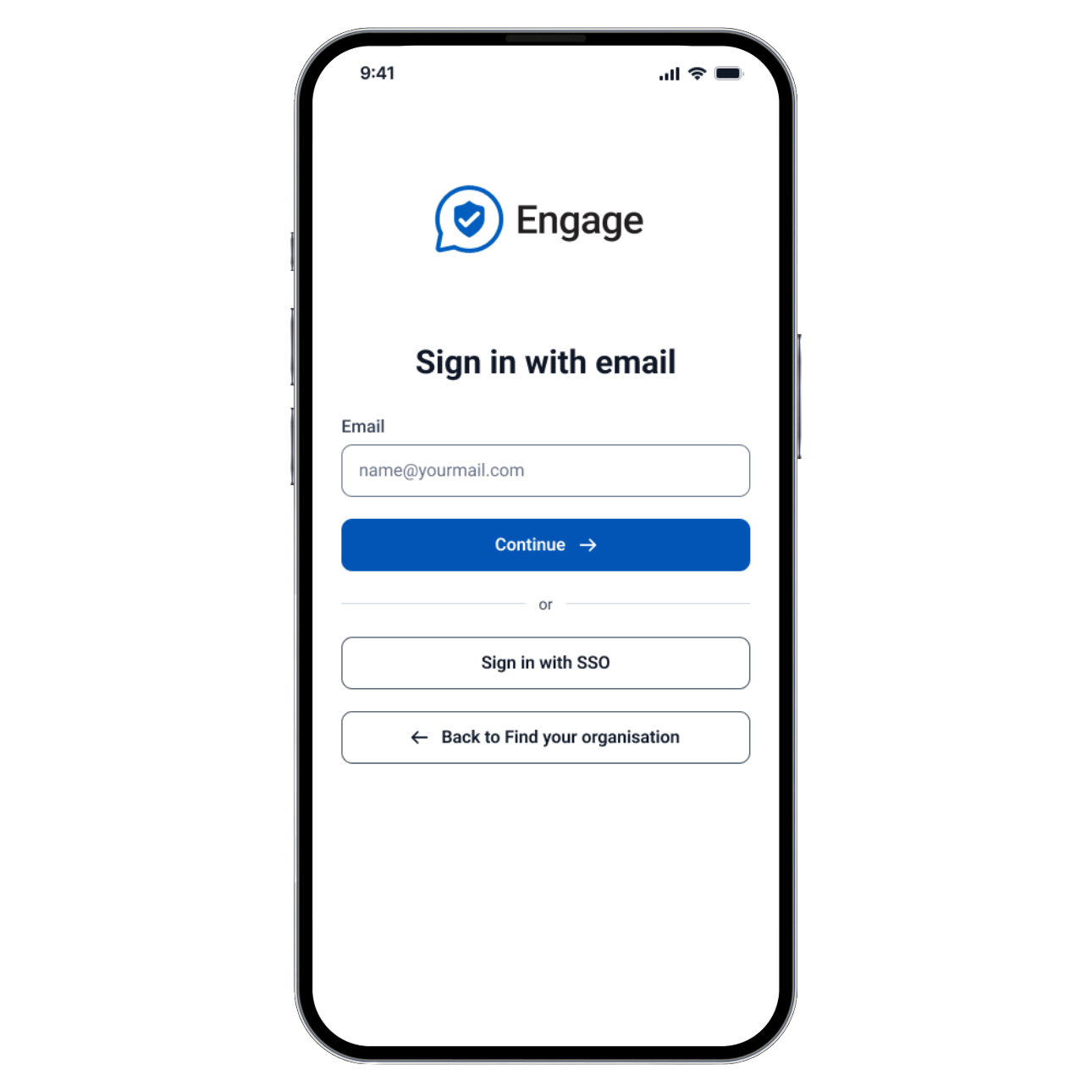 Engage mobile login screen