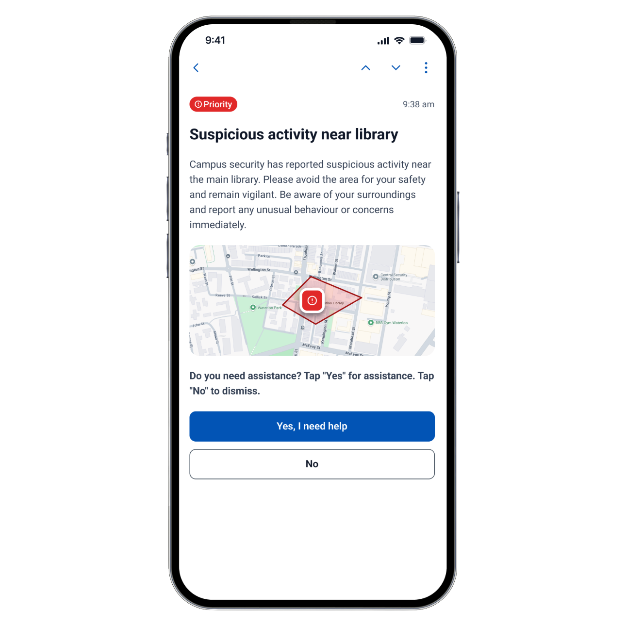 Engage mobile request help button