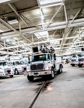 Utility truck in garage