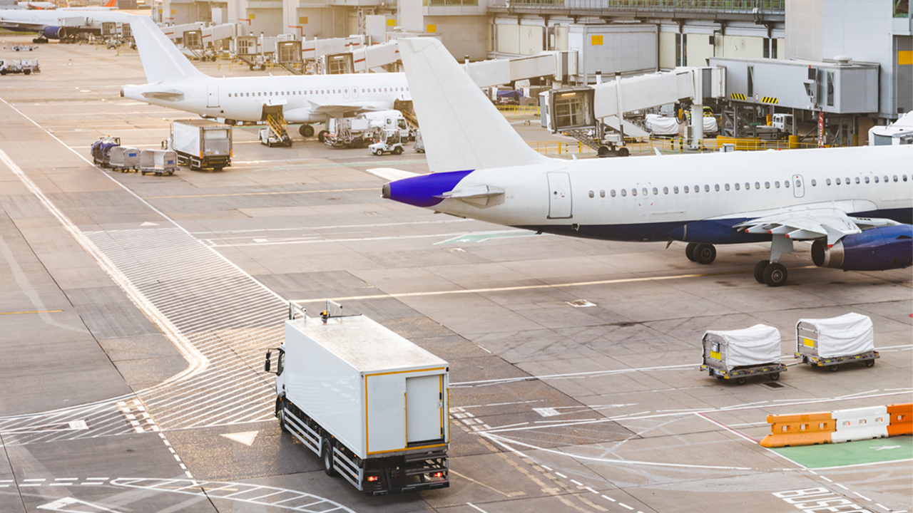 An aerial view of an airport