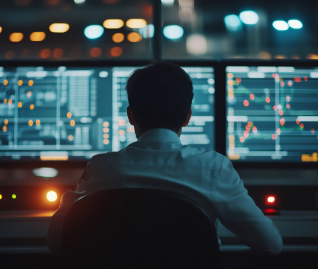 Person looking at computer screens