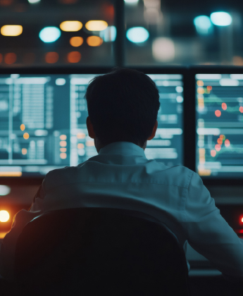 Person looking at computer screens