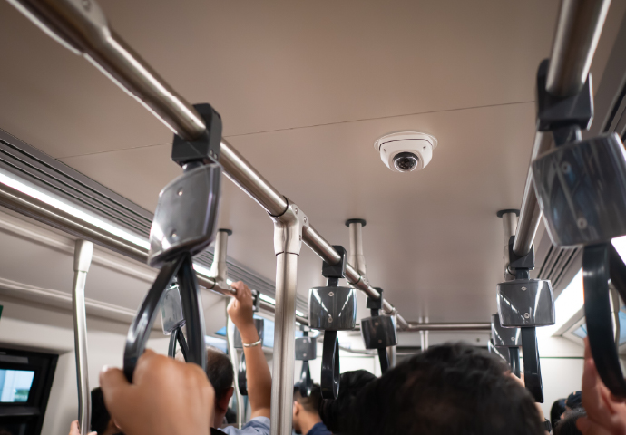 Dome camera overlooking crowded train car