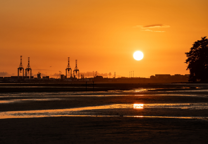 Port of Tauranga at early sunrise in New Zealand