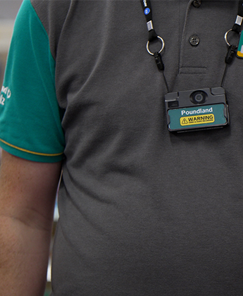 Poundland employee wearing body worn camera