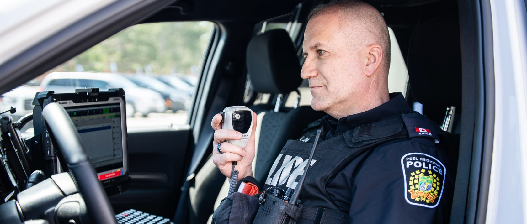 Peel Regional Police officer in vehicle