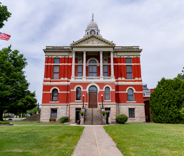 Eaton County Courthouse in Charlotte Michigan with Blue Skies and Clouds