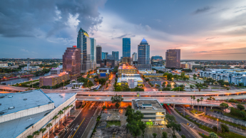 Aerial view of Tampa, Florida at sunset
