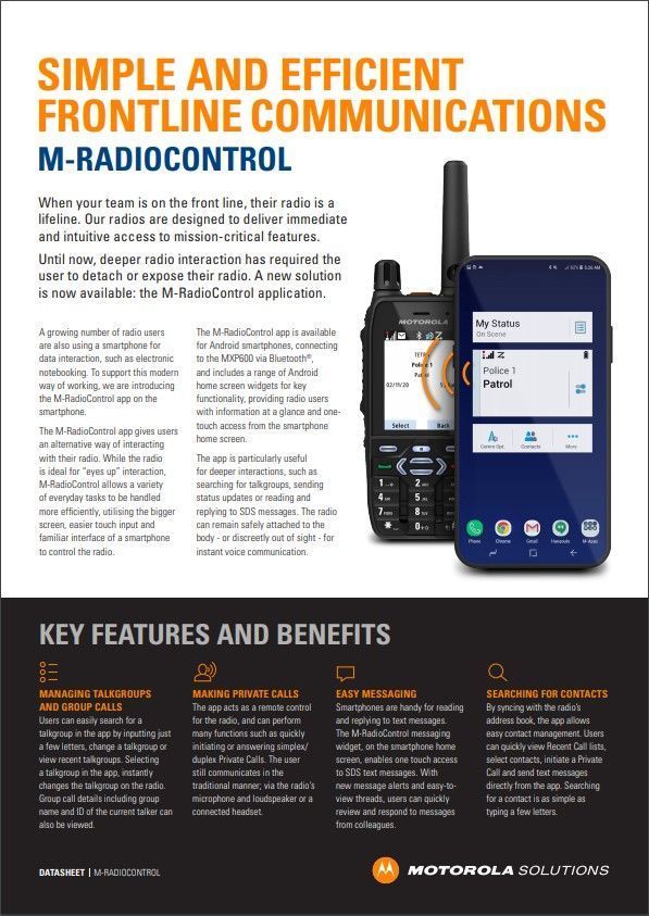 Karta katalogowa aplikacji M-Radio Control dla modelu MPX600