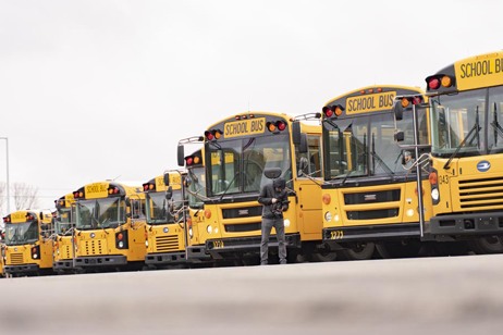 Line of school buses