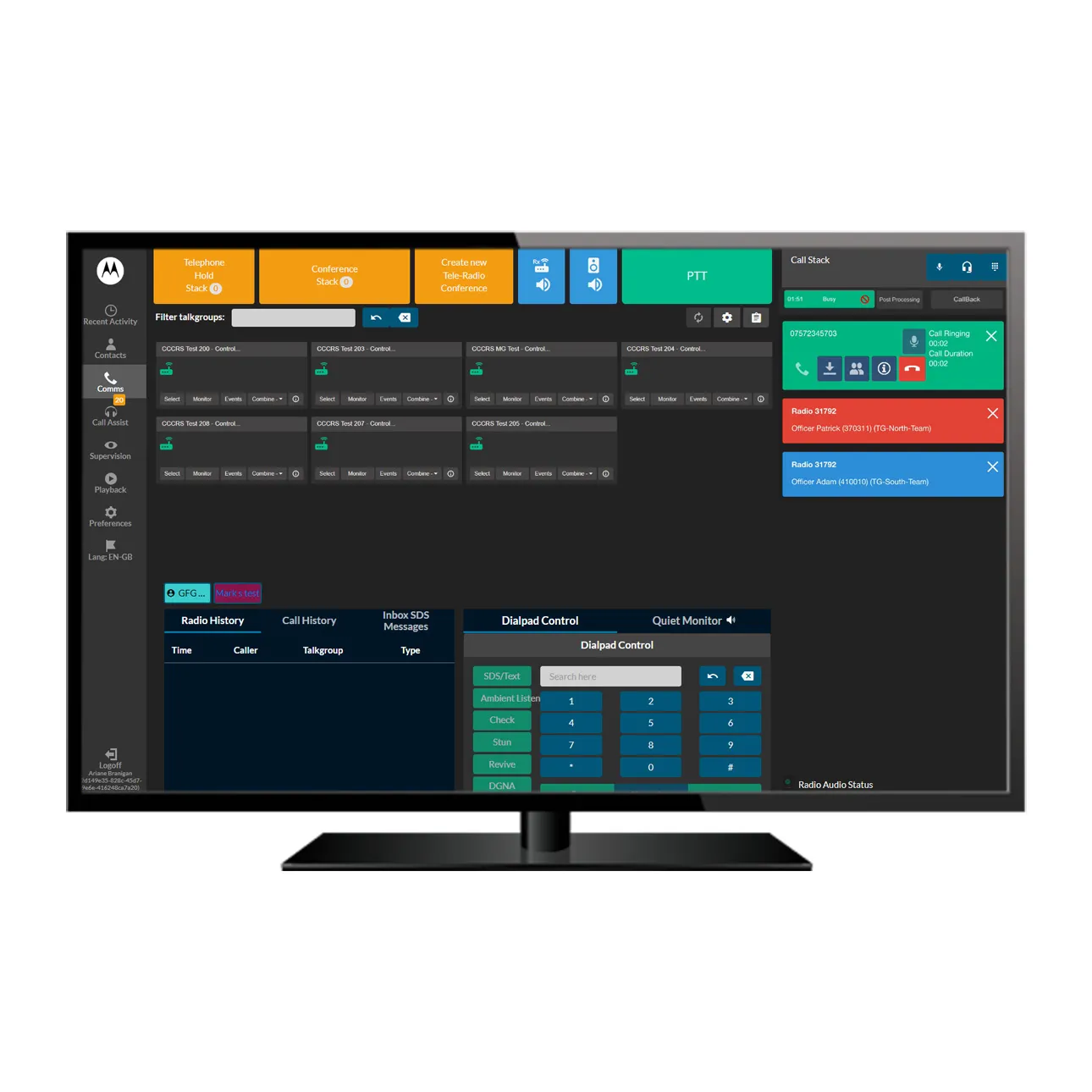 Guardian ICCS call handling and talkgroup management