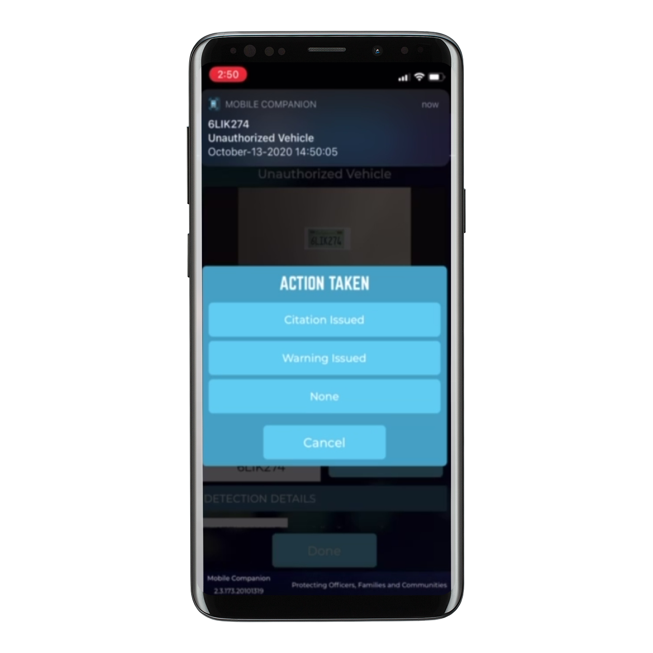 Vigilant mobile companion action report