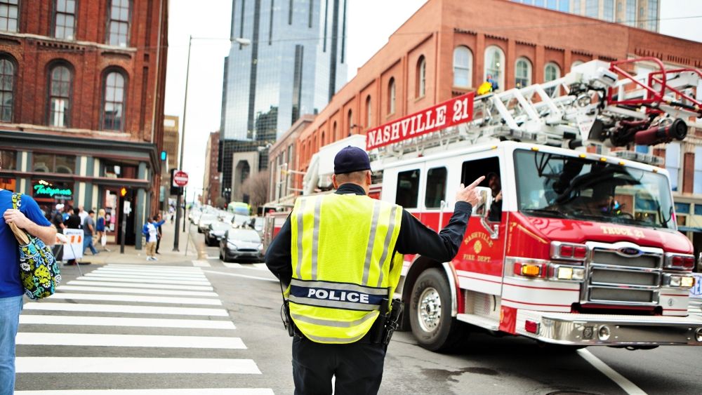 nashville police and firetruck downtown