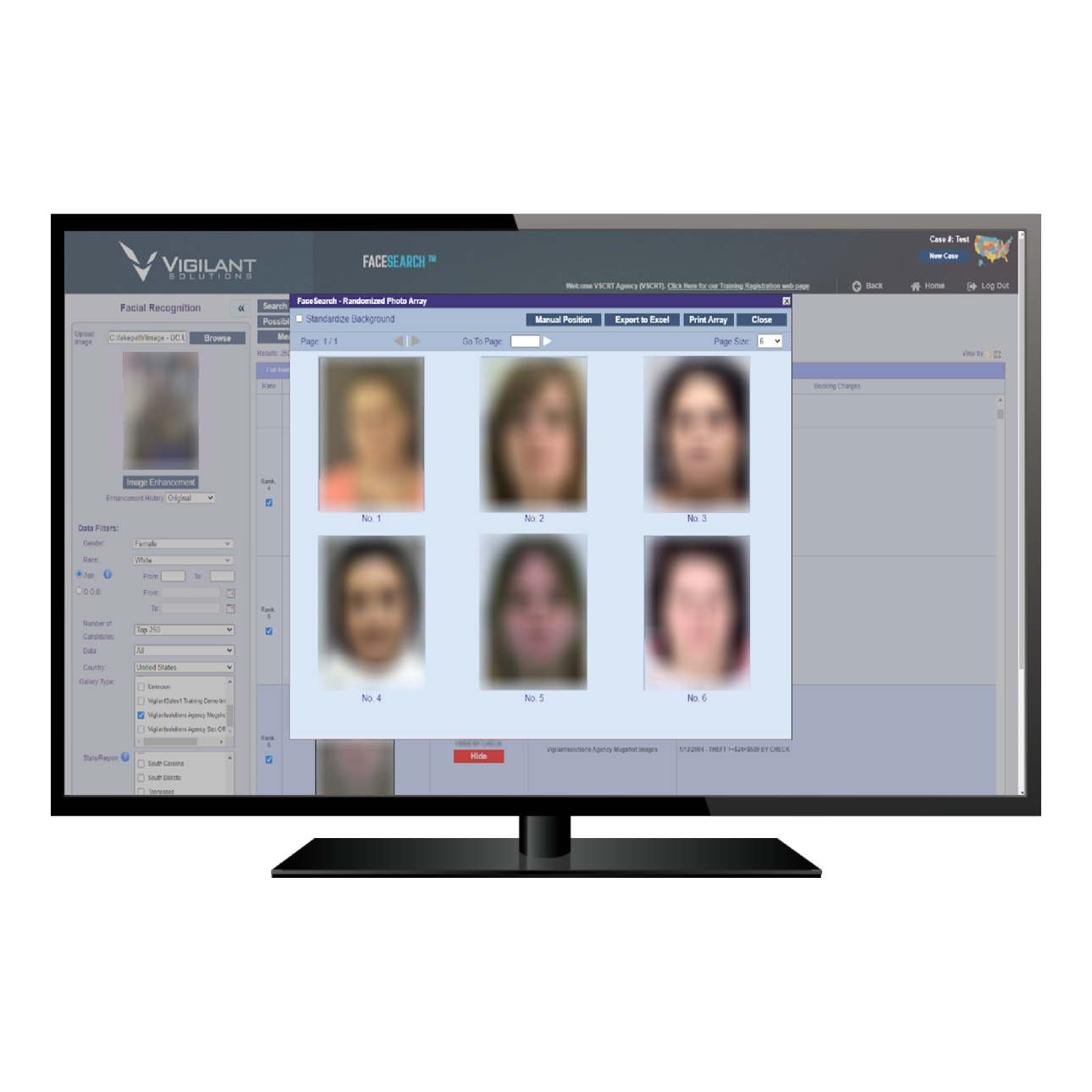 Vigilant FaceSearch randomized photo array