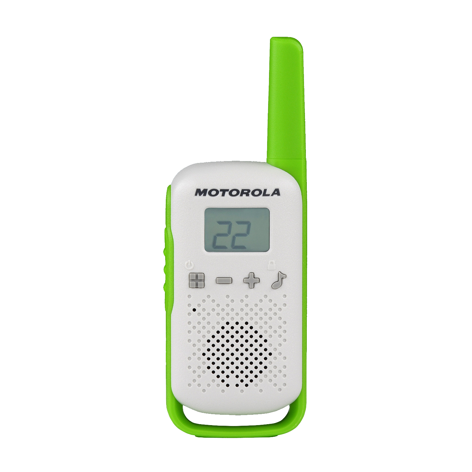 green walkie talkie front angle screen on