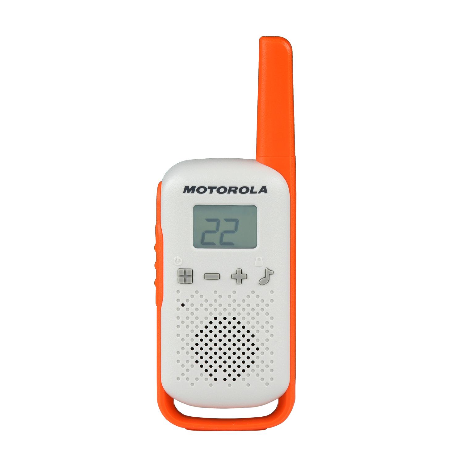orange walkie talkie front angle screen on