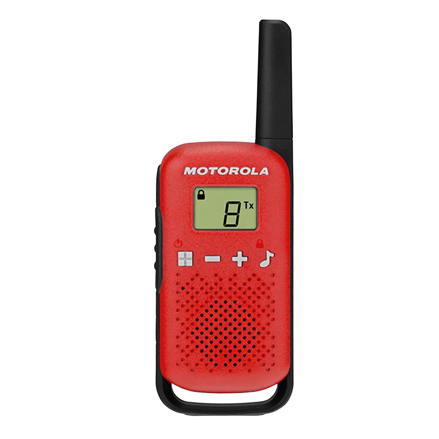 red walkie talkie front angle screen on