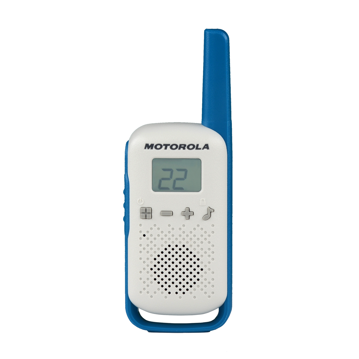 blue walkie talkie front angle screen on