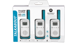 3 light blue t114 walkie talkies in packaging