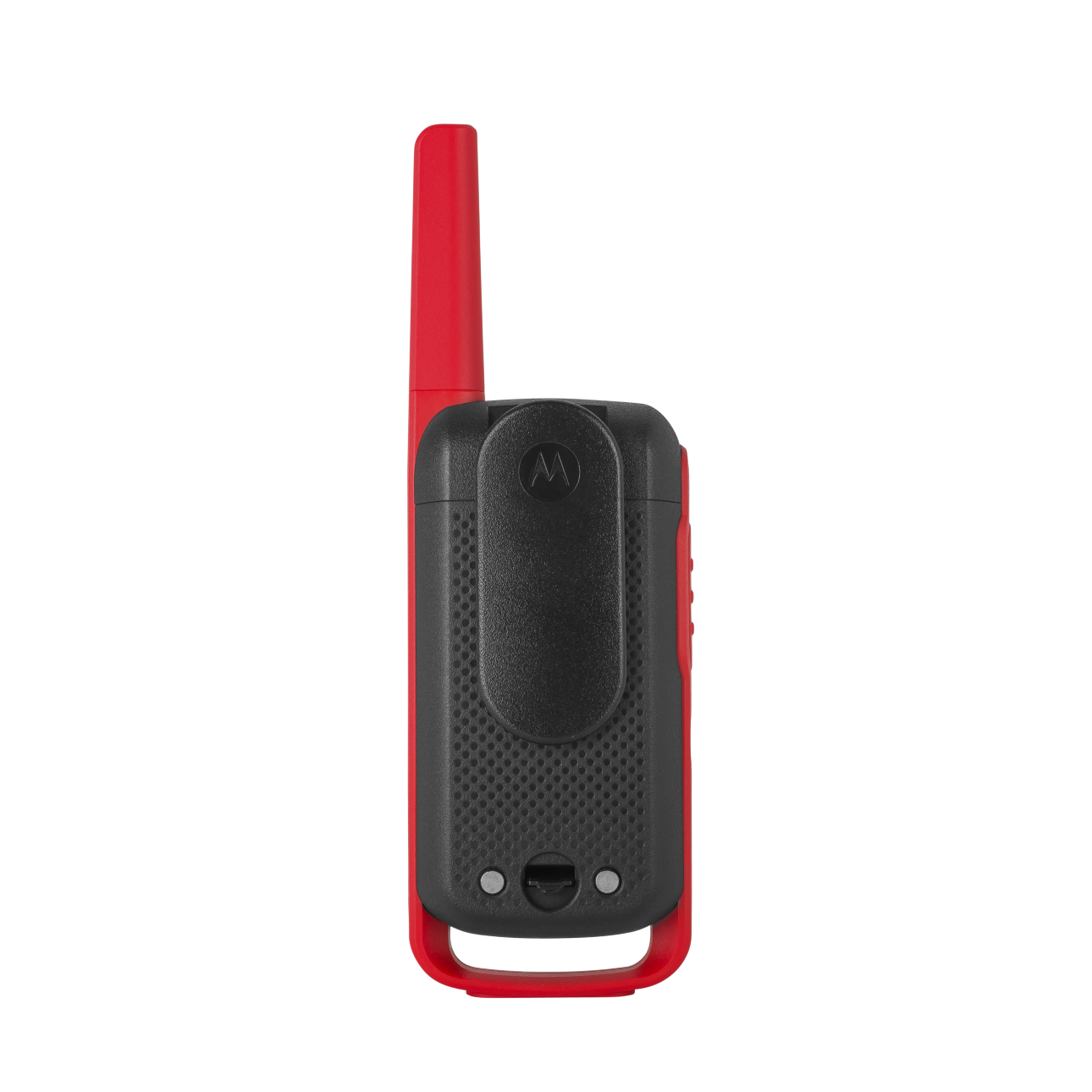 T210 red walkie talkie back with belt clip