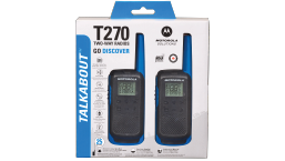 2 blue T270 walkie talkies in packaging