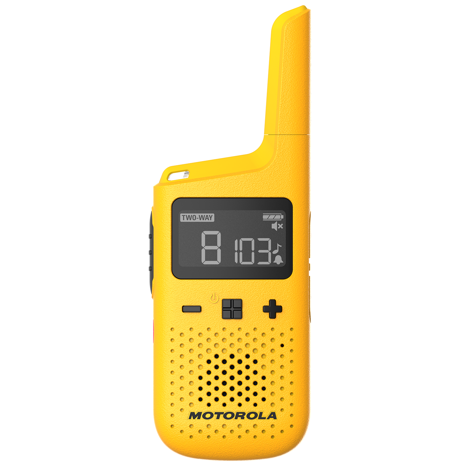t380 (yellow) walkie talkie front angle with screen on