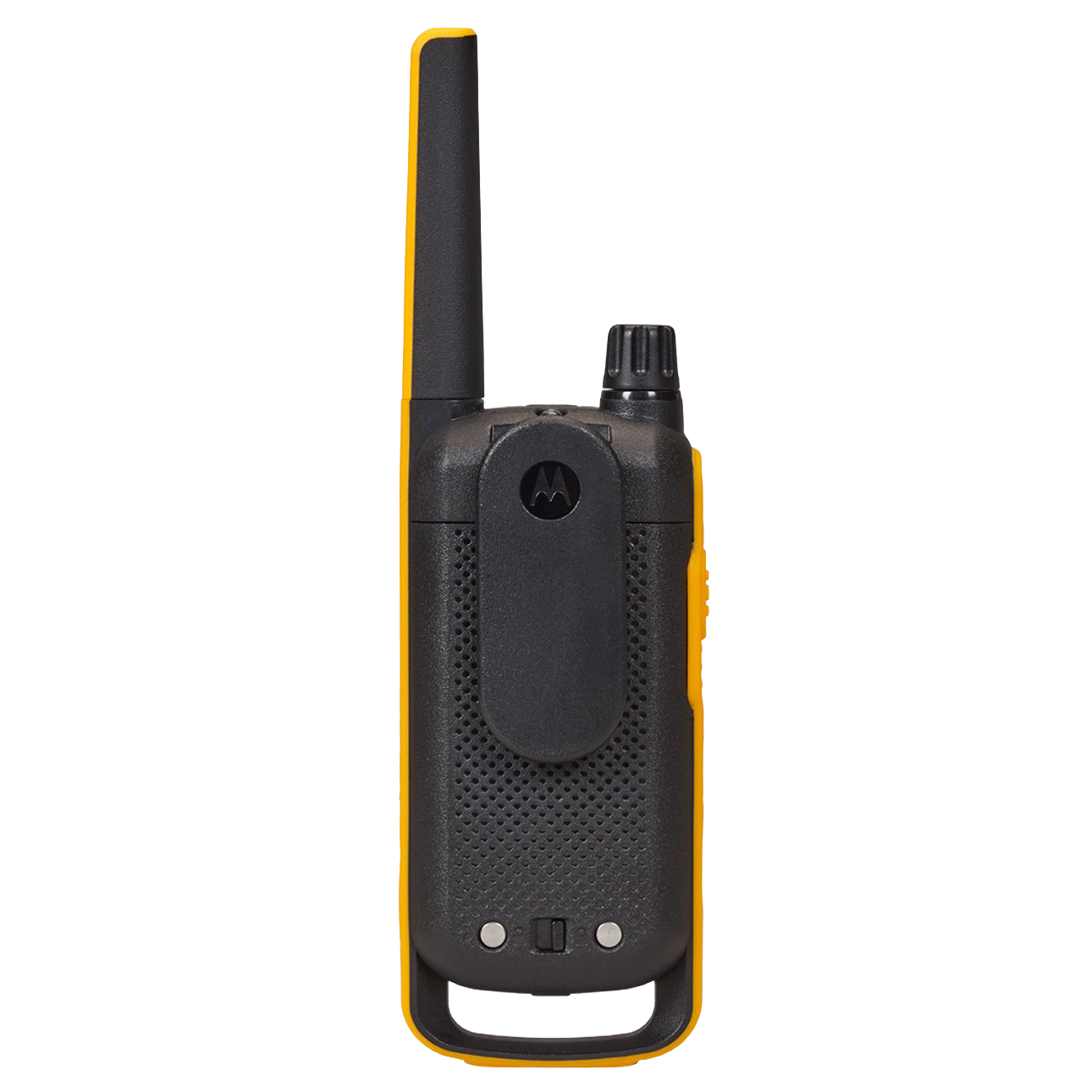 yellow walkie talkie back with belt clip on
