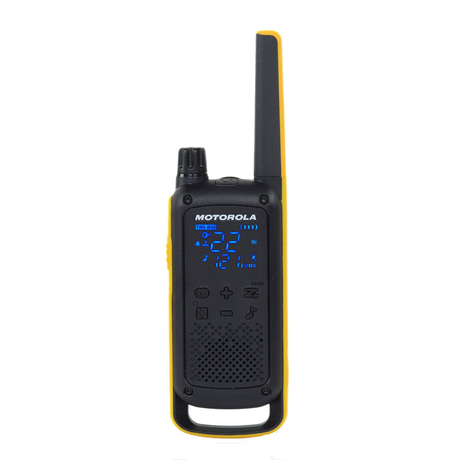 yellow walkie talkie front angle screen on