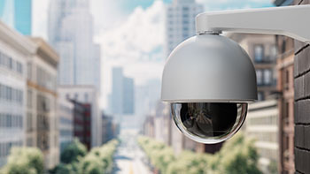 Security camera in city setting