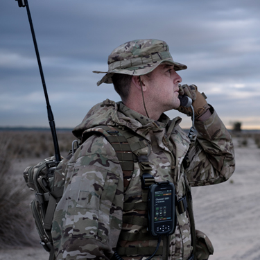 Barrett HF radio used in desert setting