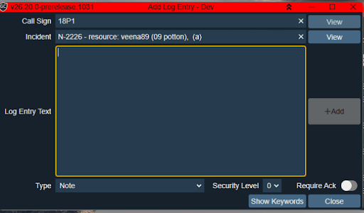 Log Entry window