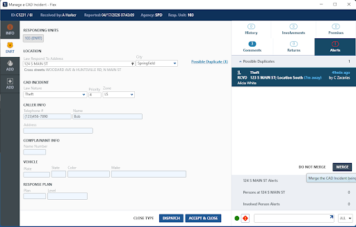 Merge and unmerge CAD incidents
