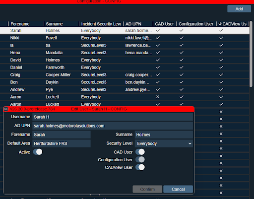 User configuration