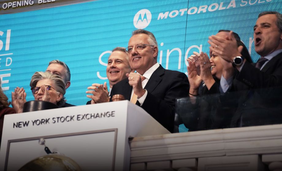 Greg Brown ringing the bell at the New York Stock Exchange