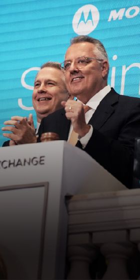Greg Brown ringing the bell at the New York Stock Exchange